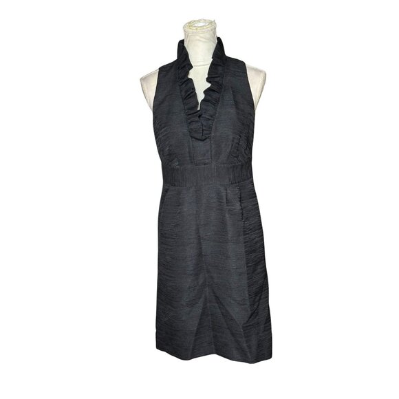 Ann Taylor Halter Dress Size 4 Ruffle Neck Black Textured Sleeveless Office Work - Picture 1 of 7